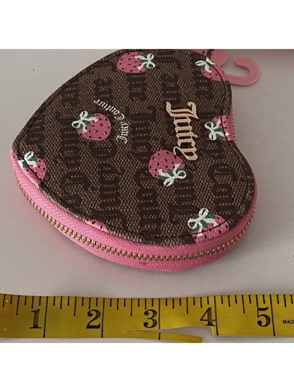 Juicy Couture Berry Sweet Coin Purse Wristlet Chestnut Chino Pink Lemonade NEW - Picture 10 of 10